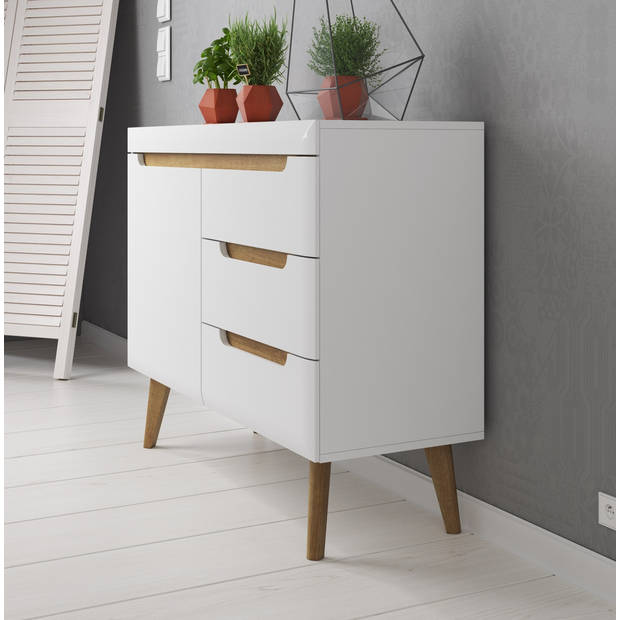 Meubella Dressoir Nebraska - Wit - Eiken - 107 cm