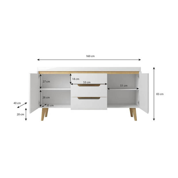 Meubella Dressoir Nebraska - Eiken - 160 cm