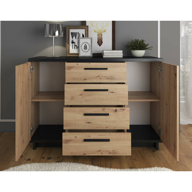 Meubella Dressoir Incala - Eiken - Zwart - 135 cm