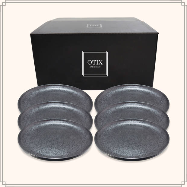 OTIX Ontbijtbord - Zwart - 6 stuks - Aardewerk - 18 cm - HOLLY