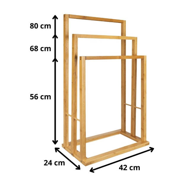 Orange85 Handdoekrek - Handdoekstang - Voor 3 Handdoeken - Bruin - 42x24x80cm - Bamboe - Handdoekhouders