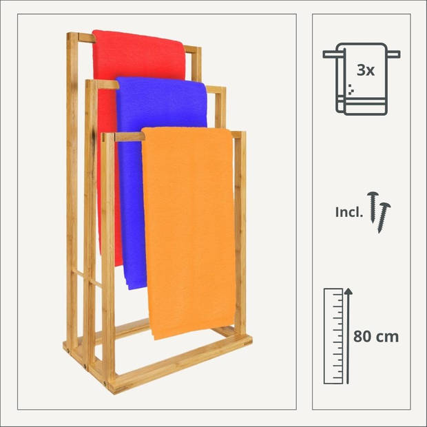 Orange85 Handdoekrek - Handdoekstang - Voor 3 Handdoeken - Bruin - 42x24x80cm - Bamboe - Handdoekhouders