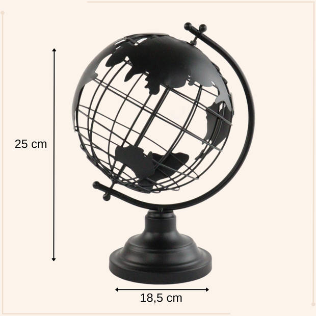 MISOU Wereldbol - Zwart - Metaal - 25x18cm - Decoratie