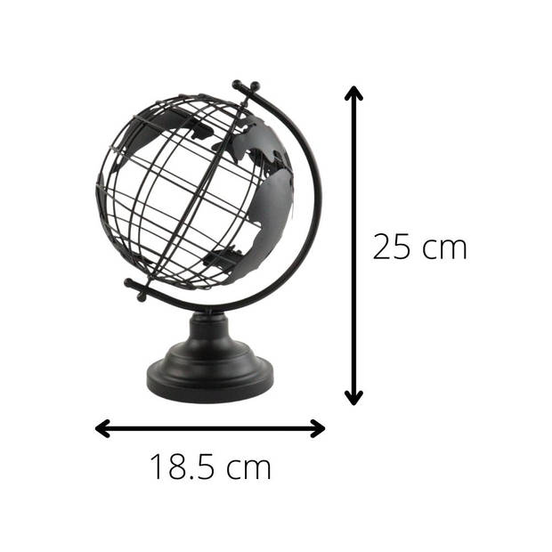 MISOU Wereldbol - Zwart - Metaal - 25x18cm - Decoratie