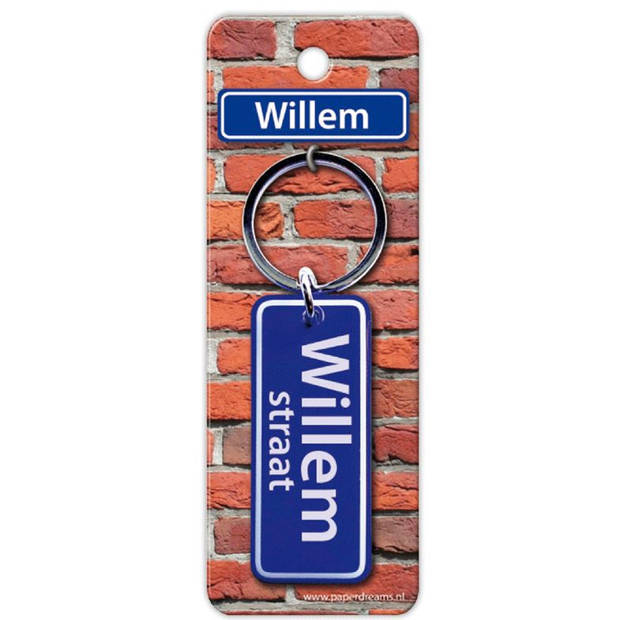 Paper Dreams sleutelhanger straatnaam Willem 9 cm staal blauw