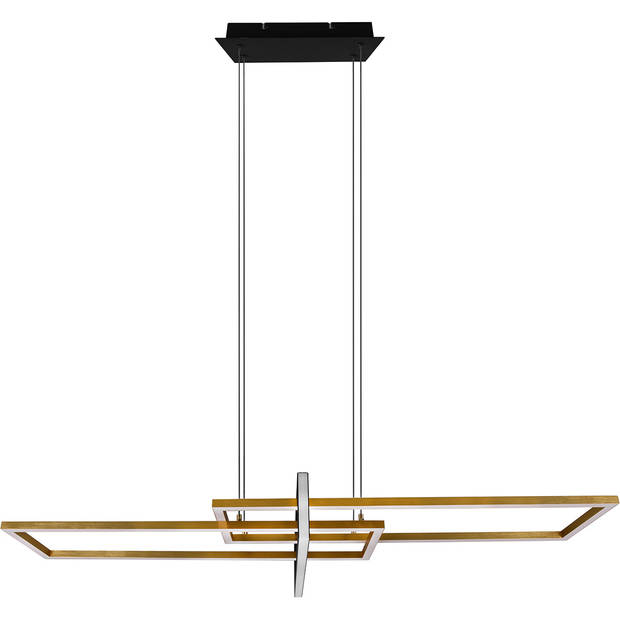 LED Hanglamp - Trion Salana - 34W - Warm Wit 3000K - Dimbaar - Rechthoek - Mat Zwart/Goud - Aluminium