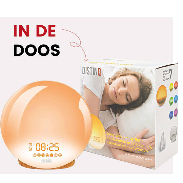 DistinQ Wake-up light - Hout kleur - Wifi wekkerradio met dubbele wektijd - USB aansluiting