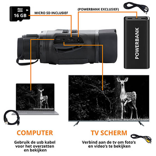 MacGyver Nachtkijker 10 X Zoom - Verrekijker nachtcamera 400m - Digitale camera 16GB micro SD-kaart