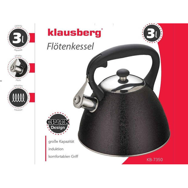 Kinghoff 7350 - Fluitketel - Cracking zwart - 3.0 liter