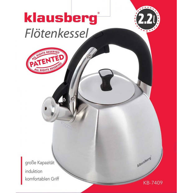 Klausberg KB-7409 fluitketel - 2,2L - rvs - alle warmtebronnen