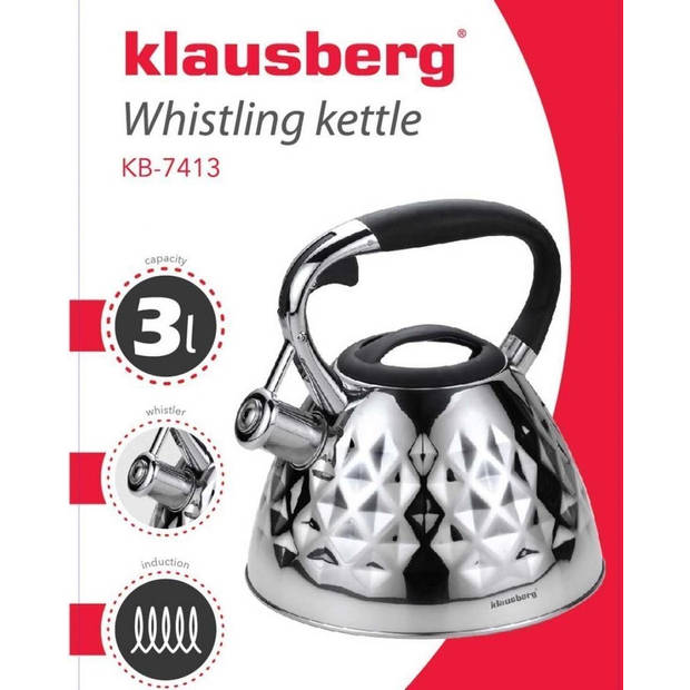 Klausberg 7413 - Fluitketel - Diamond zilver - 3 liter
