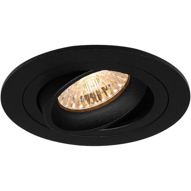 Spot Armatuur GU10 - Pragmi Alpin Pro - GU10 Inbouwspot - Rond - Zwart - Aluminium - Kantelbaar - Ø92mm