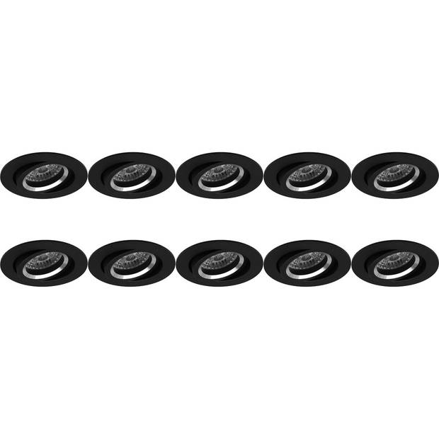 Spot Armatuur 10 Pack - Pragmi Aerony Pro - GU10 Inbouwspot - Rond - Zwart - Aluminium - Kantelbaar - Ø82mm