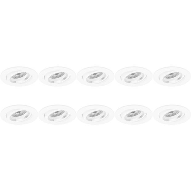 Spot Armatuur 10 Pack - Pragmi Aerony Pro - GU10 Inbouwspot - Rond - Wit - Aluminium - Kantelbaar - Ø82mm