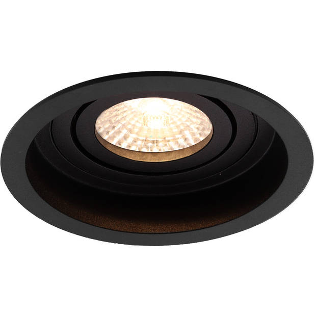 Spot Armatuur GU10 - Pragmi Domy Pro - GU10 Inbouwspot - Rond - Zwart - Aluminium - Verdiept - Kantelbaar - Ø105mm