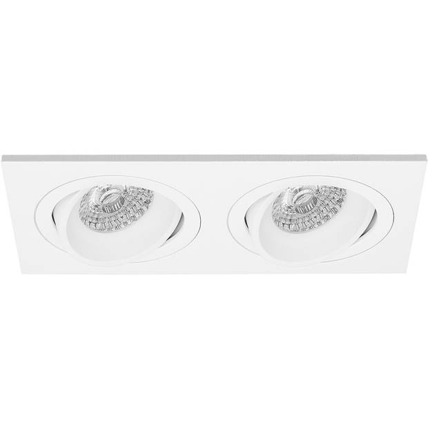 Spot Armatuur GU10 - Pragmi Borny Pro - GU10 Inbouwspot - Rechthoek Dubbel - Wit - Aluminium - Kantelbaar - 175x92mm