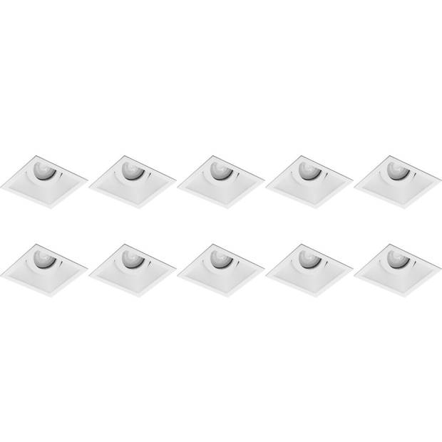 Spot Armatuur 10 Pack - Pragmi Zano Pro - GU10 Inbouwspot - Vierkant - Wit - Aluminium - Kantelbaar - 93mm