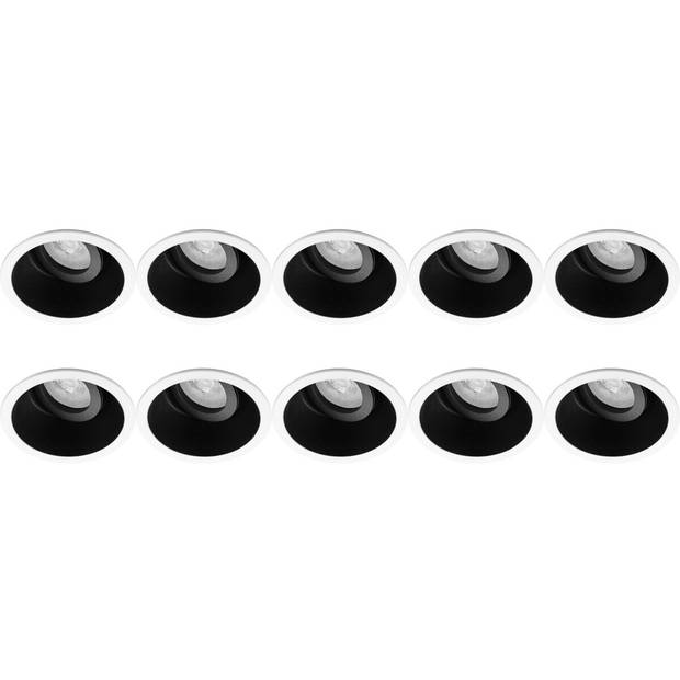 Spot Armatuur 10 Pack - Pragmi Zano Pro - GU10 Inbouwspot - Rond - Zwart/Wit - Aluminium - Kantelbaar - Ø93mm