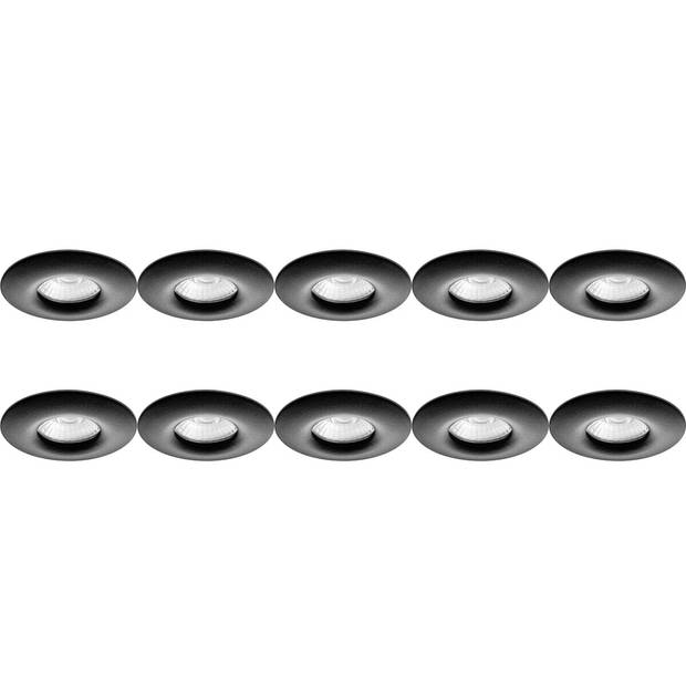 Spot Armatuur 10 Pack - Pragmi Luno Pro - GU10 Inbouwspot - Waterdicht IP65 - Rond - Zwart - Aluminium - Ø82mm