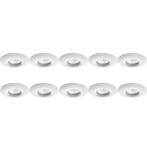 Spot Armatuur 10 Pack - Pragmi Luno Pro - GU10 Inbouwspot - Waterdicht IP65 - Rond - Wit - Aluminium - Ø82mm