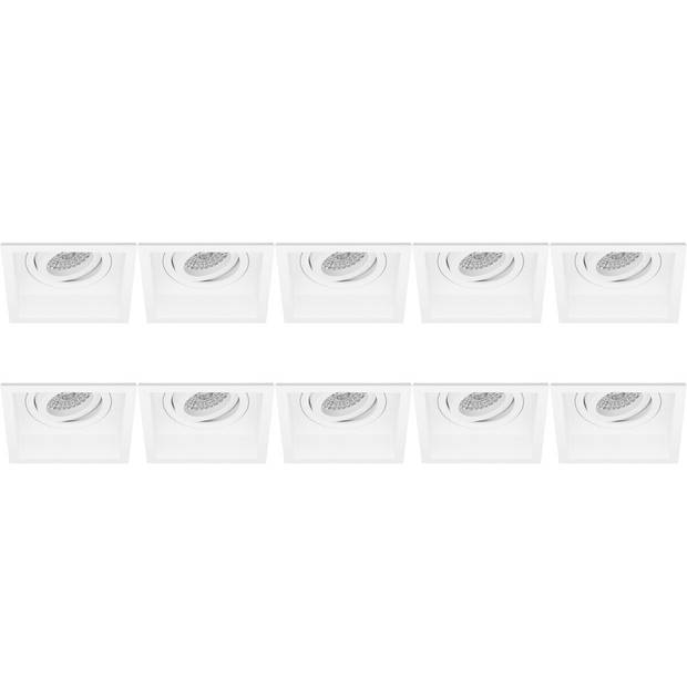 Spot Armatuur 10 Pack - Pragmi Domy Pro - GU10 Inbouwspot - Vierkant - Wit - Aluminium - Verdiept - Kantelbaar - 105mm