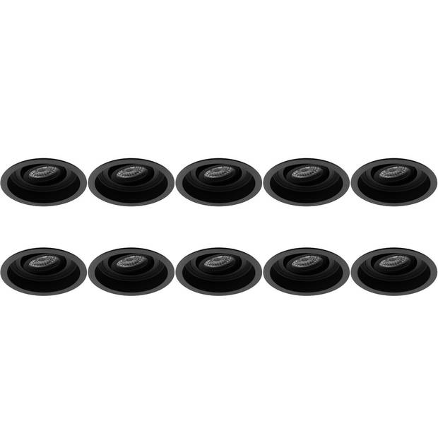 Spot Armatuur 10 Pack - Pragmi Domy Pro - GU10 Inbouwspot - Rond - Zwart - Aluminium - Verdiept - Kantelbaar - Ø105mm