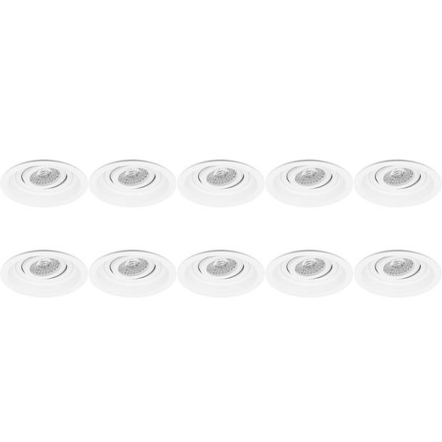 Spot Armatuur 10 Pack - Pragmi Domy Pro - GU10 Inbouwspot - Rond - Wit - Aluminium - Verdiept - Kantelbaar - Ø105mm