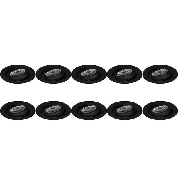 Spot Armatuur 10 Pack - Pragmi Delton Pro - GU10 Inbouwspot - Rond - Zwart - Aluminium - Kantelbaar - Ø82mm