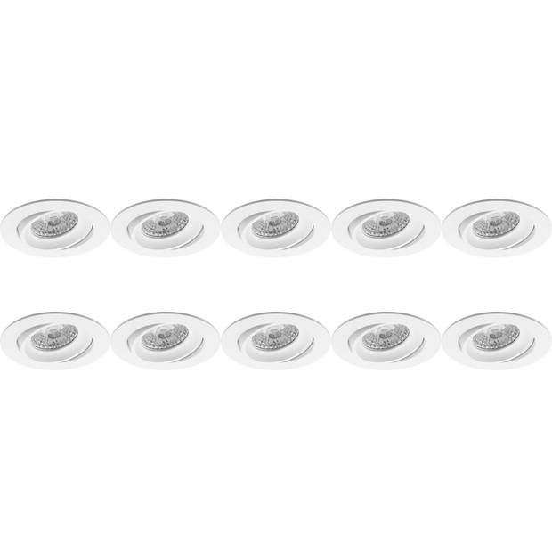 Spot Armatuur 10 Pack - Pragmi Delton Pro - GU10 Inbouwspot - Rond - Wit - Aluminium - Kantelbaar - Ø82mm