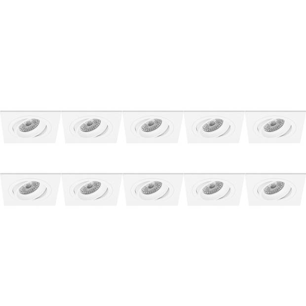 Spot Armatuur 10 Pack - Pragmi Borny Pro - GU10 Inbouwspot - Vierkant - Wit - Aluminium - Kantelbaar - 92mm