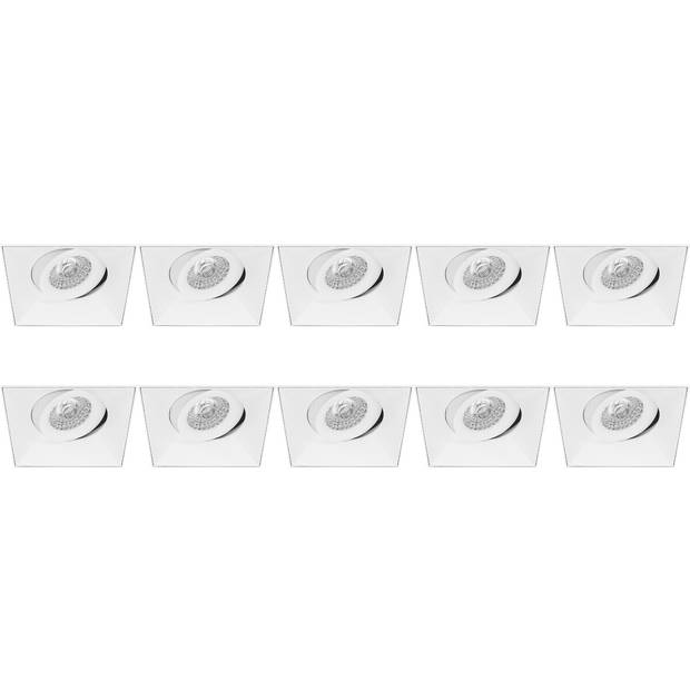 Spot Armatuur 10 Pack - Pragmi Nivas Pro - GU10 Inbouwspot - Vierkant - Wit - Aluminium - Trimless - Kantelbaar - 150mm