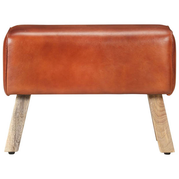 The Living Store Bokbank Vintage - 58 x 25 x 43 cm - Echt Leer - Massief Mangohout - Bruin Lichthout