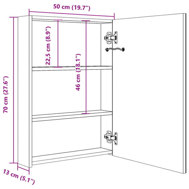 vidaXL Badkamerkast met spiegel en LED 50x13x70 cm glanzend zwart