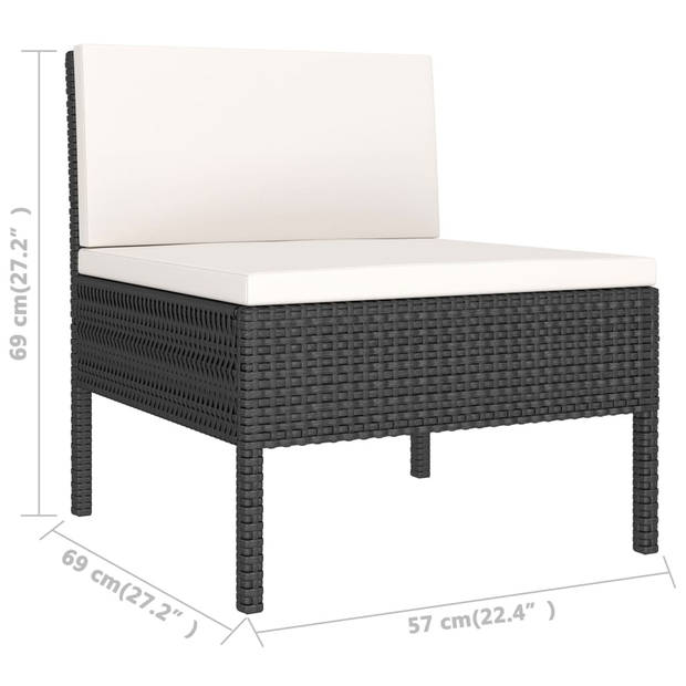 vidaXL 3-delige Loungeset met kussens poly rattan zwart