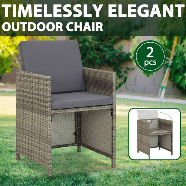 vidaXL Tuinstoelen 2 st met kussens poly rattan grijs