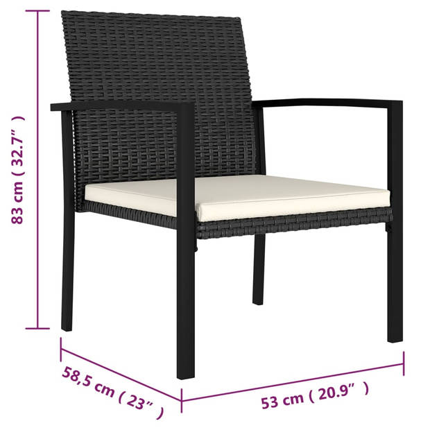 The Living Store Tuinstoelenset - PE-rattan - Zwarte stoelen - 53x58.5x83 cm - Stabiel en weerbestendig