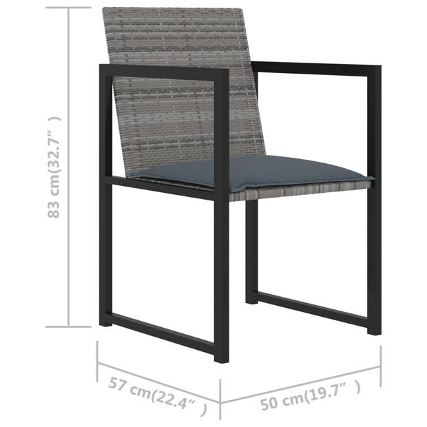 vidaXL 7-delige Tuinset met kussens poly rattan grijs