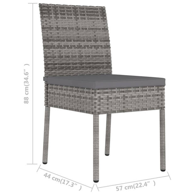 The Living Store Dining Chair Set - Poly Rattan - Gray - 57x44x88 cm - 2x Seat Cushion