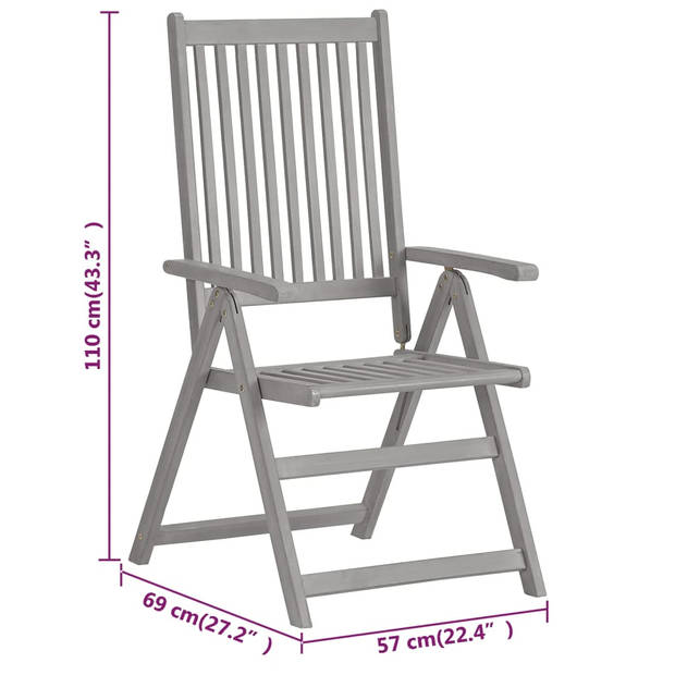 vidaXL Tuinstoelen 2 st verstelbaar massief acaciahout grijs