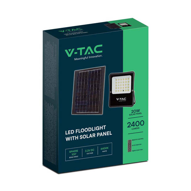 V-TAC VT-55300 Schijnwerpers op zonne-energie - IP65 - Zwarte behuizing - 2400 lumen - 4000K