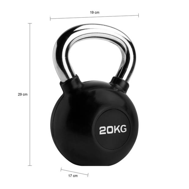 RYZOR Kettlebell - 20 KG - Rubber - Zwart