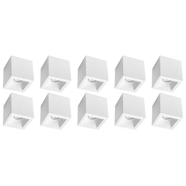 Opbouwspot 10 Pack - Pragmi Cliron Pro - GU10 Fitting - Opbouw Vierkant - Mat Wit - Aluminium - Verdiept - Ø90mm