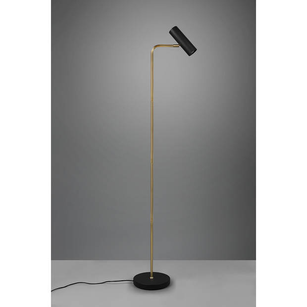 LED Vloerlamp - Trion Milona - GU10 Fitting - 1-lichts - Rond - Mat Zwart/Goud - Aluminium