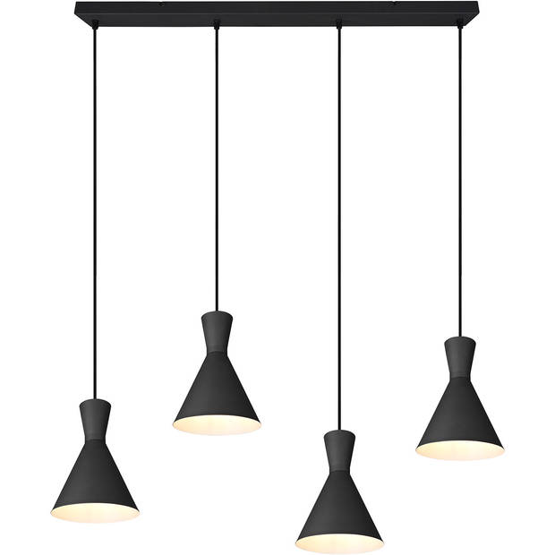 LED Hanglamp - Trion Ewomi - E27 Fitting - 4-lichts - Rechthoek - Mat Zwart - Aluminium