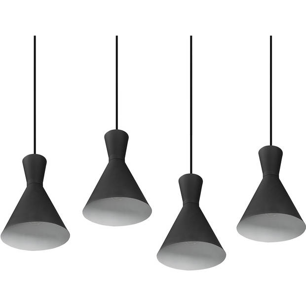 LED Hanglamp - Trion Ewomi - E27 Fitting - 4-lichts - Rechthoek - Mat Zwart - Aluminium