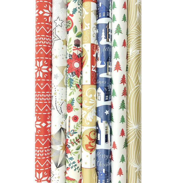 Kerst mix cadeaupapier - Kerstpapier inpakpapier K16 - 200 x 70 cm - 7 rollen