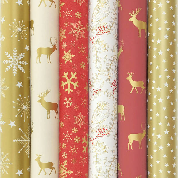 Wintercharm cadeaupapier - Kerstpapier inpakpapier voor kerst - 200 x 70 cm - 3 rollen