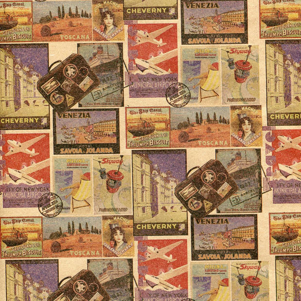 World of Travel Vintage Cadeaupapier Inpakpapier- Kraft - 300 x 70 cm - 5 Rollen