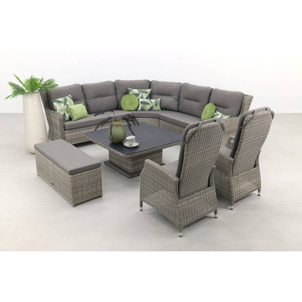 VDG Sandigo lounge dining set met bijzetbank + 2x verstelbare stoel