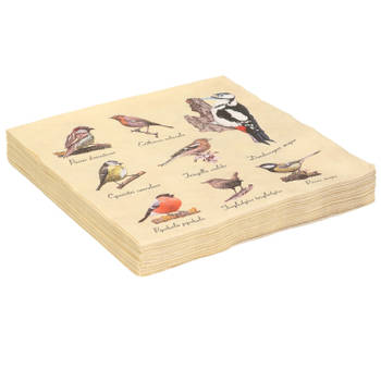 20x Papieren servetten met vogels print 33 x 33 cm - Feestservetten